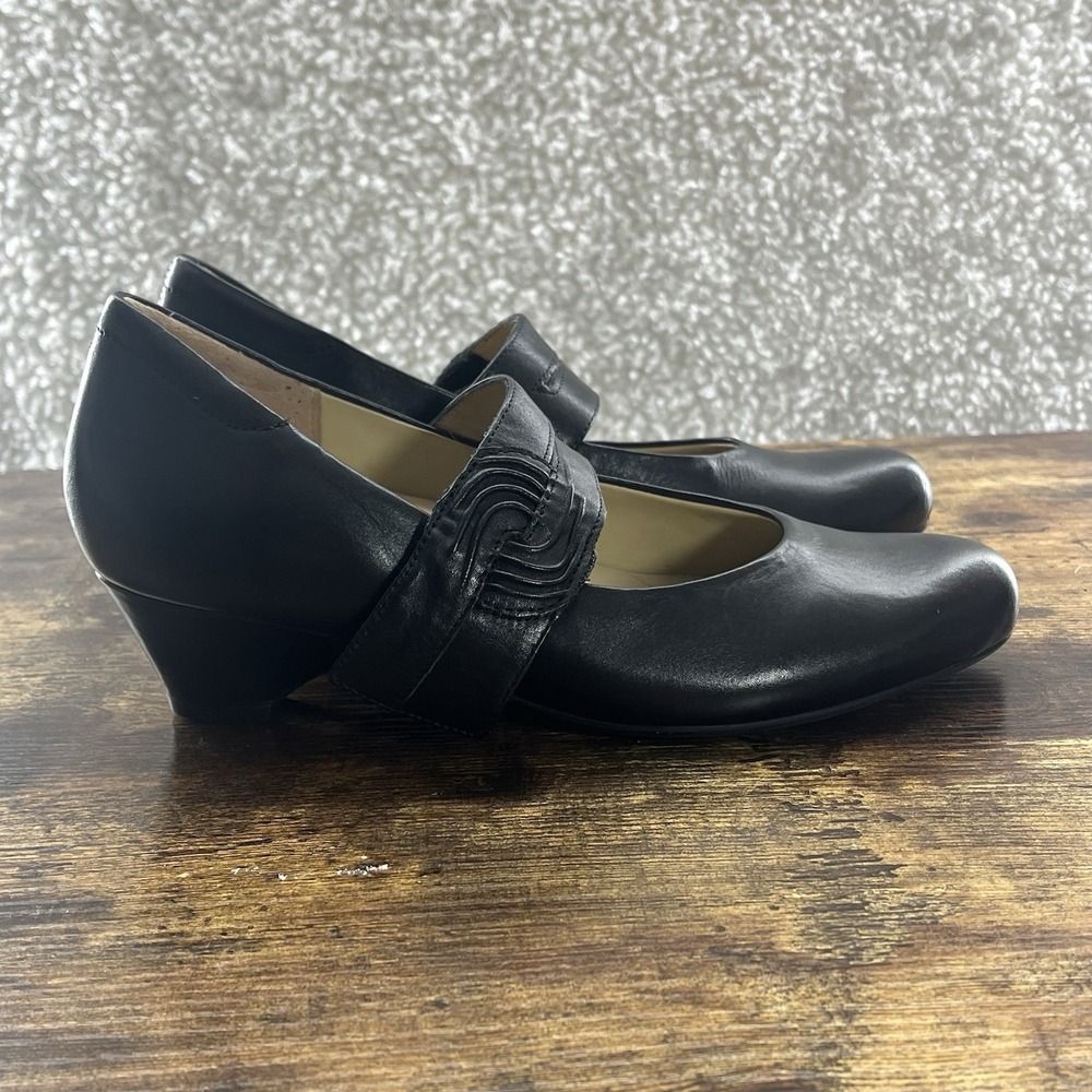 Ziera Shoes Womens 37.5 Mary Jane Heels Black‎ Leather Heels Casual